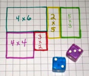 Dice, a marker, and graphing paper make a great game to understand area!